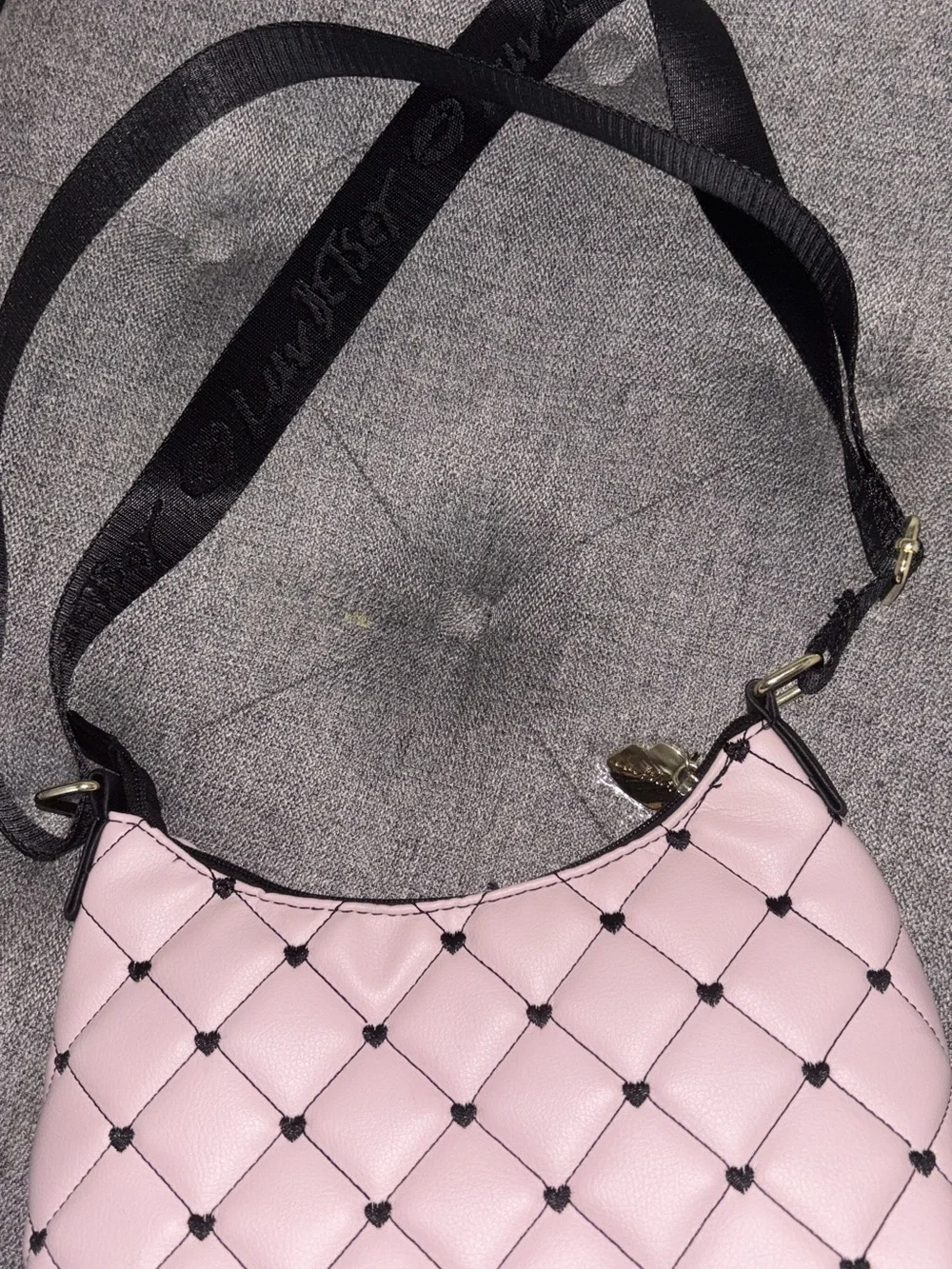 Juicy Couture Quilted Light Pink Shoulder Bag with Black Strap